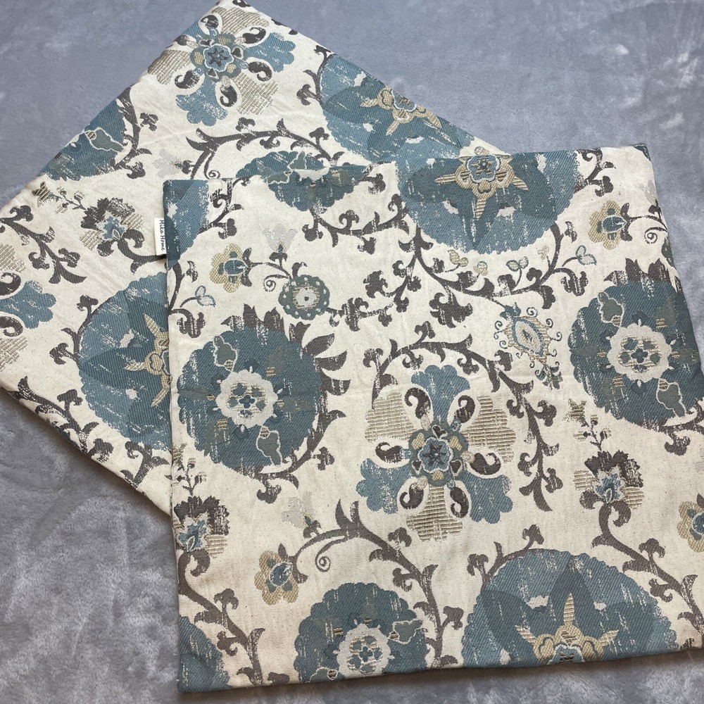 2 Jacquard Floral Pillow Covers 19″x19″ Blue Gray Boho Hidden Zipper Mika Home