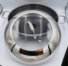 HexClad 14″ WOK with Stainless Steel LID 14-Inch 14 Hybrid Nonstick -Used Good