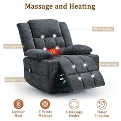 Korser Chenille 360° Swivel Rocker Recliner for Adults with Massage & Heating