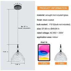 Modern Black Glass Pendant Light 7.68 in Globe Light Fixture with Clear K9 Cr…