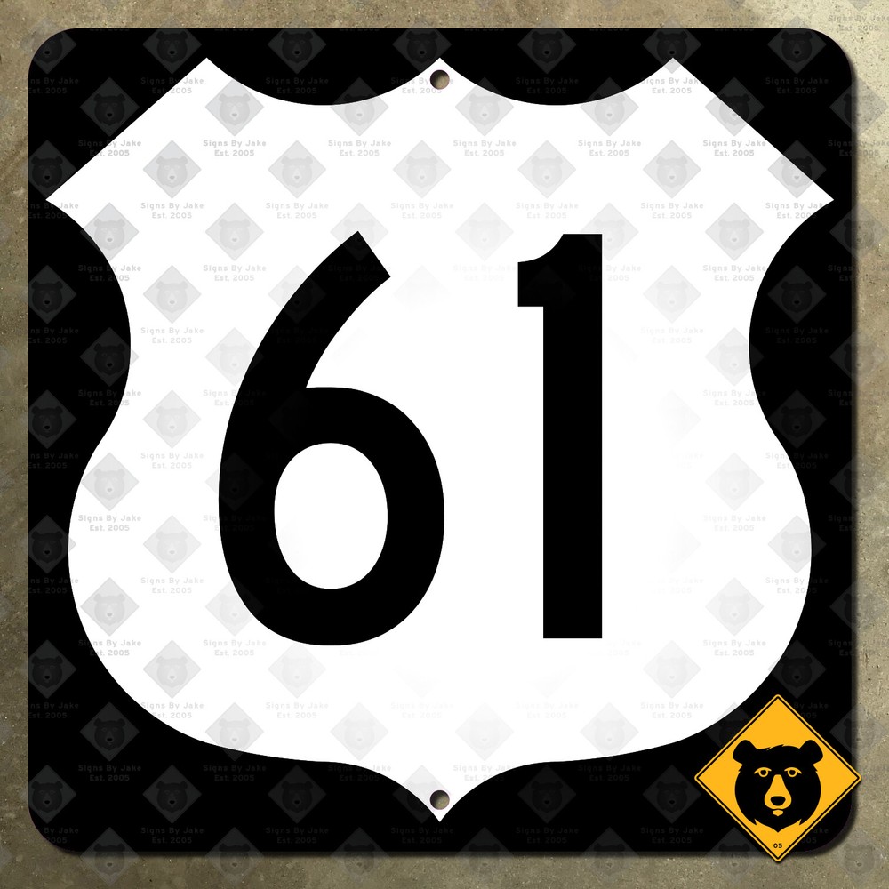 United States US Route 61 highway road sign 1961 Mississippi crossroads 12×12