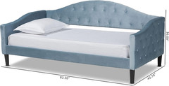 Light Blue Velvet Twin Daybed with Dark Brown Wood Finish