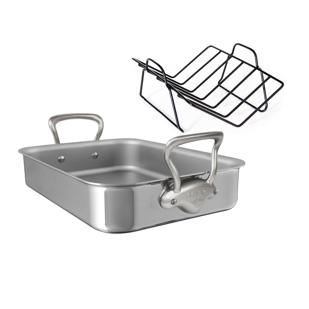 Mauviel Stainless Steel Roasting Pan With Rack, 15.7 x 11.8-In