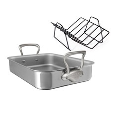 Mauviel Stainless Steel Roasting Pan With Rack, 15.7 x 11.8-In