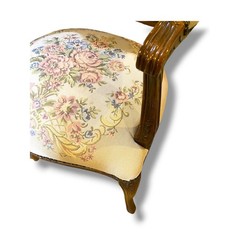 Vintage French Provincial Armchair Louis XV Style Tapestry Fauteuil Carved Wood