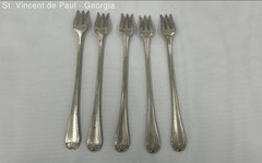Vintage Nickel Silver Cocktail Seafood Cheese 6 in Forks Set of 5 Ornate Design