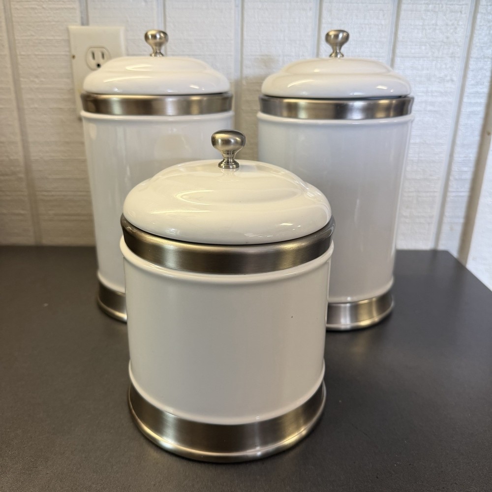 Williams Sonoma White Stoneware Canisters Set of Three: 2 Tall 1 Short NICE