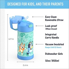 FUNTAINER Water Bottle with Straw 12 Ounce Kids Stainless Steel Vacuum Insulated