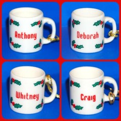 Christmas Ornament Ganz Mini Mug Cup White Red Green Personalized Pick Name JB