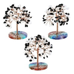 4.6″ Crystal Money Tree White Jade Black Obsidian 7 Chakra Stone Base