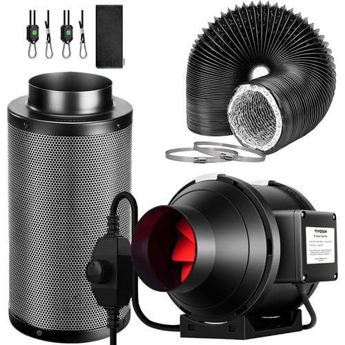 VIVOSUN 6″ 390CFM Inline Fan w/ Speed Controller Carbon Filter 8Ft Ducting