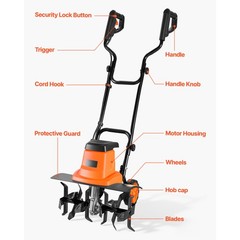 Uimoso Corded Electric Garden Tiller, 18-Inch, 13.5-Amp Lawn Cultivator