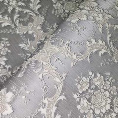 Satin gray silver tan Victorian damask faux silk fabric textured Wallpaper rolls