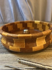 Vintage California Redwood Nut Cracker Bowl Standard Specialty Inlaid Parquet