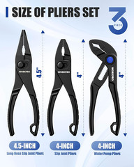 WORKPRO 3-Piece Mini Pliers Set with Pouch, 4-Inch Slip Joint Plier & 4-Inch Wat