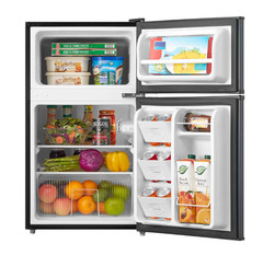 3.2 Cu ft Two Door Mini Fridge with Freezer, Stainless Steel, Energy Efficient