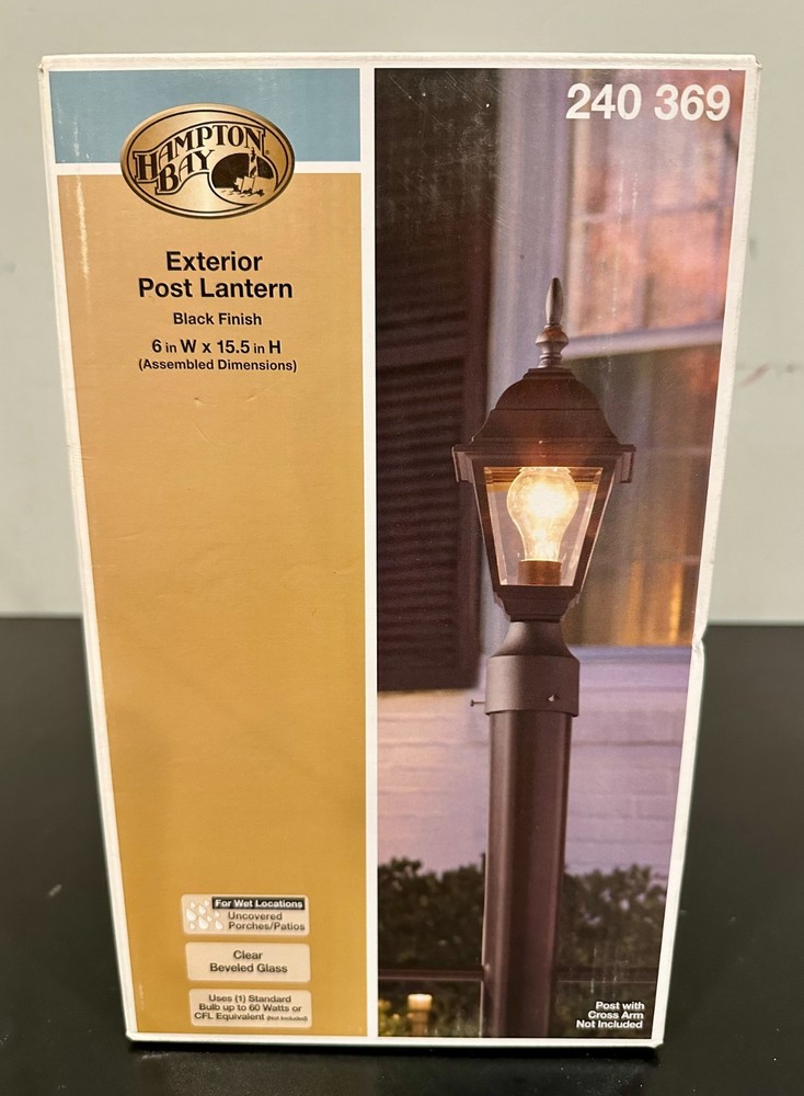 Hampton Bay Exterior Post Lantern Black Finish 240369 6in W x 15.5in H *NEW*