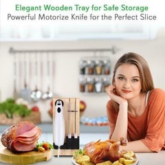 Nutrichef PKELKN16 Portable Electrical Food Cutter Knife Set with Bread Carving