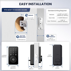 Keyless Entry Door Lock with Keypad, Smart Deadbolt Lock for Front Door with 2