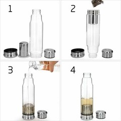 2 pcs 18.5Oz Glass Tea Infuser Travel Mug &Strainer Nylon Black Grey Sleeves