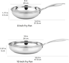Stainless Steel Induction Frying Pan Set, 8″ & 10″ – Oven Safe, Riveted Handle
