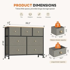 OLIXIS 7 Storage Drawers Fabric Dresser for Bedroom Livingroom with Wooden Top