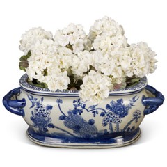 US SELLER – Blue White Flower Birds Chinese Porcelain Footbath Planter
