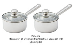 (2 Pack) Mainstays 1 qt Oven Safe Stainless Steel Saucepan with Straining Lid