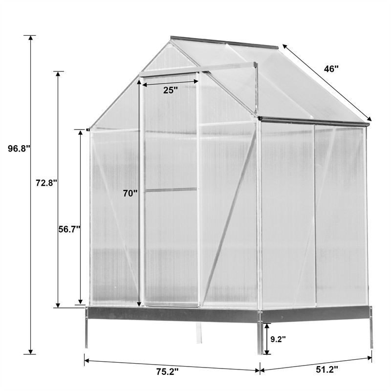 4.2/6.2/10.2ft Greenhouse Walk-in Green House Kit w/ Vent & Rain Gutter Backyard