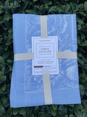 Williams Sonoma Vtg 2008 Lemon JACQUARD Tablecloth 70” x 90” BLUE NWT Cotton