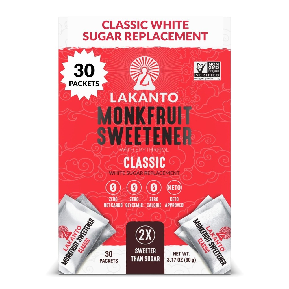 Lakanto Classic Monk Fruit Sweetener with 3g Packet (30 Count), white