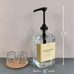 37oz Glass Mouthwash Dispenser Pump with Reusable Cup – Bathroom & Kitchen Holde