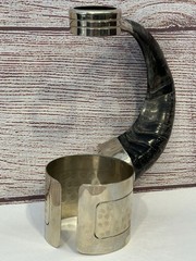 Vintage Wine Bottle Holder Goat Horn Handle Nickel Silver Argentinian Hand Made
