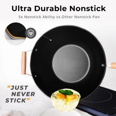 Mainstays 13.75″ Carbon Steel Wok Nonstick Fry Pan Easy Clean Hand Wash