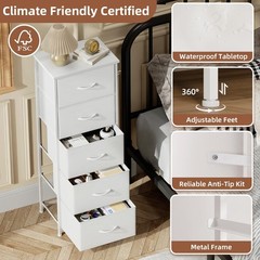 Tall Dresser with 5 Drawers Storage Organizer Chest of Drawers for Bedroom