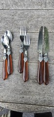 6 Pcs Stainless Steel Made In China Flatware Set Amber Color Bakelite? Acrylic?