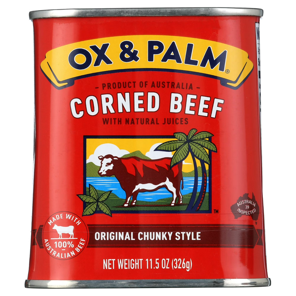 Ox & Palm Corned Beef original chunky Style in Tapered Can 11.5 oz can.