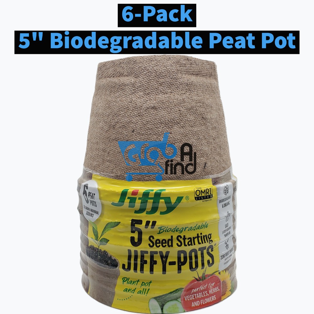 Jiffy 5″ Diameter Organic Seed Starting Biodegradable Peat Pots, 6 Pack