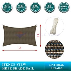 Ifenceview Brown 15’x15′-15’x48′ Rectangle Sun Shade Sail Patio Canopy Awning 48