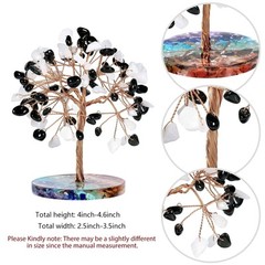 4.6″ Crystal Money Tree White Jade Black Obsidian 7 Chakra Stone Base