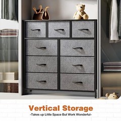 9 Storage Drawer Dresser for Bedroom Tall Wood Dresser with Fabric Storage Tower