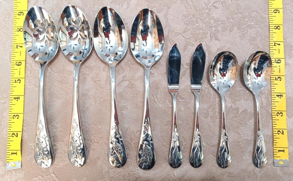 Asian Bird Reed & Barton 8 Serving Utensils 18/10 Stainless Flatware Vietnam