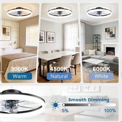 20″ Modern Fan Lights Flush Mount LED Ceiling Light kit With Remote APP Control