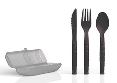 Ka-Bar 9939BK Lunch Pal Utensil Set Exclusive Black Utensils in Gray Case