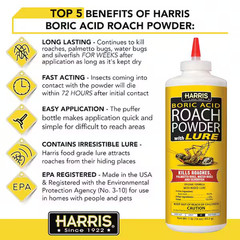 HARRIS Boric Acid Roach and Silverfish Killer Powder w/Lure for Insects (16oz)..