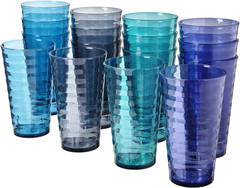 Splash [Set of 16] 18 Ounce Plastic Stackable Water Tumblers in 4 Coastal Colors