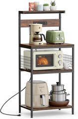 4 Tier Microwave Stand,Kitchen Bakers Rack w/ Power Outlet,Adjustable Shelf Unit