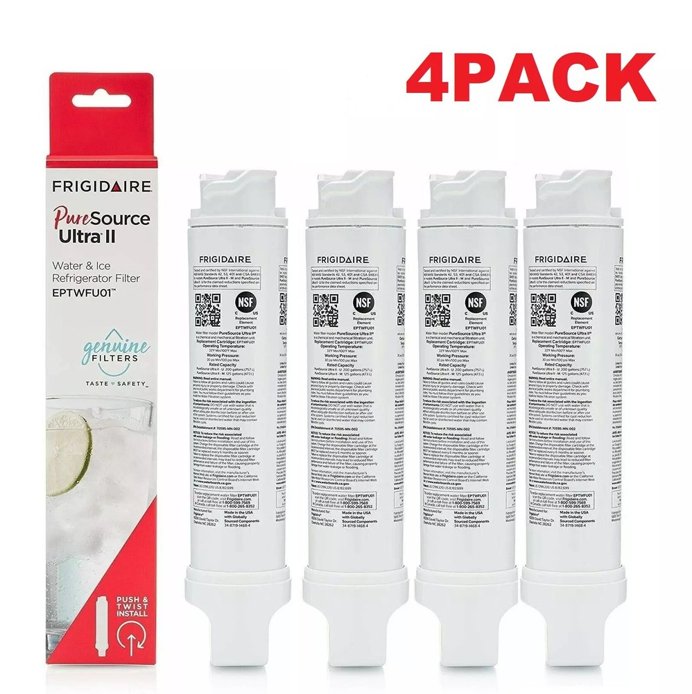 4 PACK Frigidaire EPTWFU01 Pure Source Ultra II Refrigerator Water Filter ,NEW
