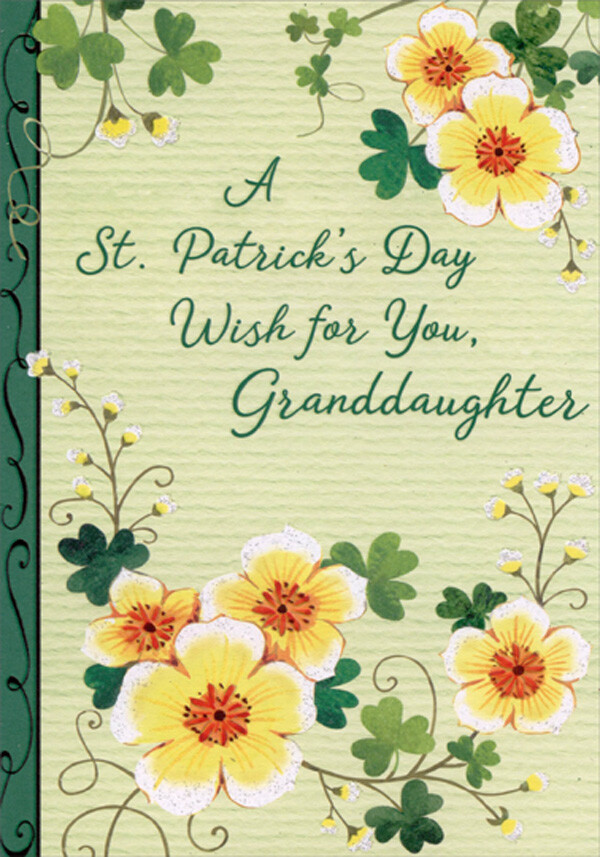 White Trimmed Yellow Flowers St. Patrick’s Day Card for Granddaughter