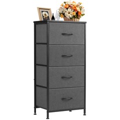 Skinny 4-Drawer Dresser – Fabric Storage Tower, Chest of Drawers for Bedroom